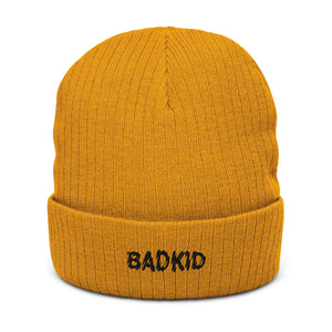 Bad Kid knit hat in mustard.